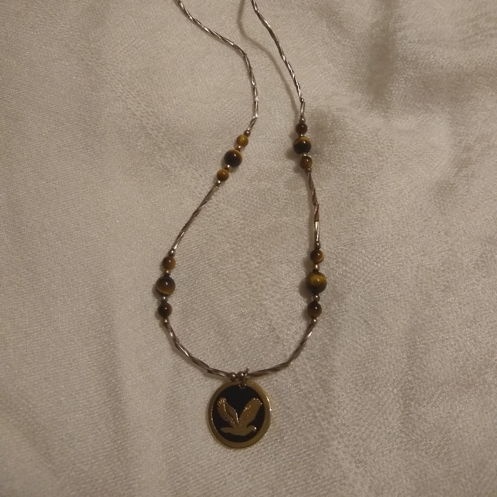 Vintage hand made necklace w/Eagle charm & Tiger Eye Beads